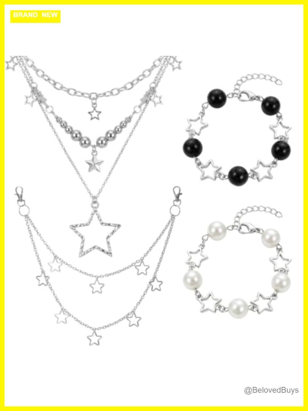 Y2K Star Necklace Pant Chain Pearl Bracelets Jewelry Set